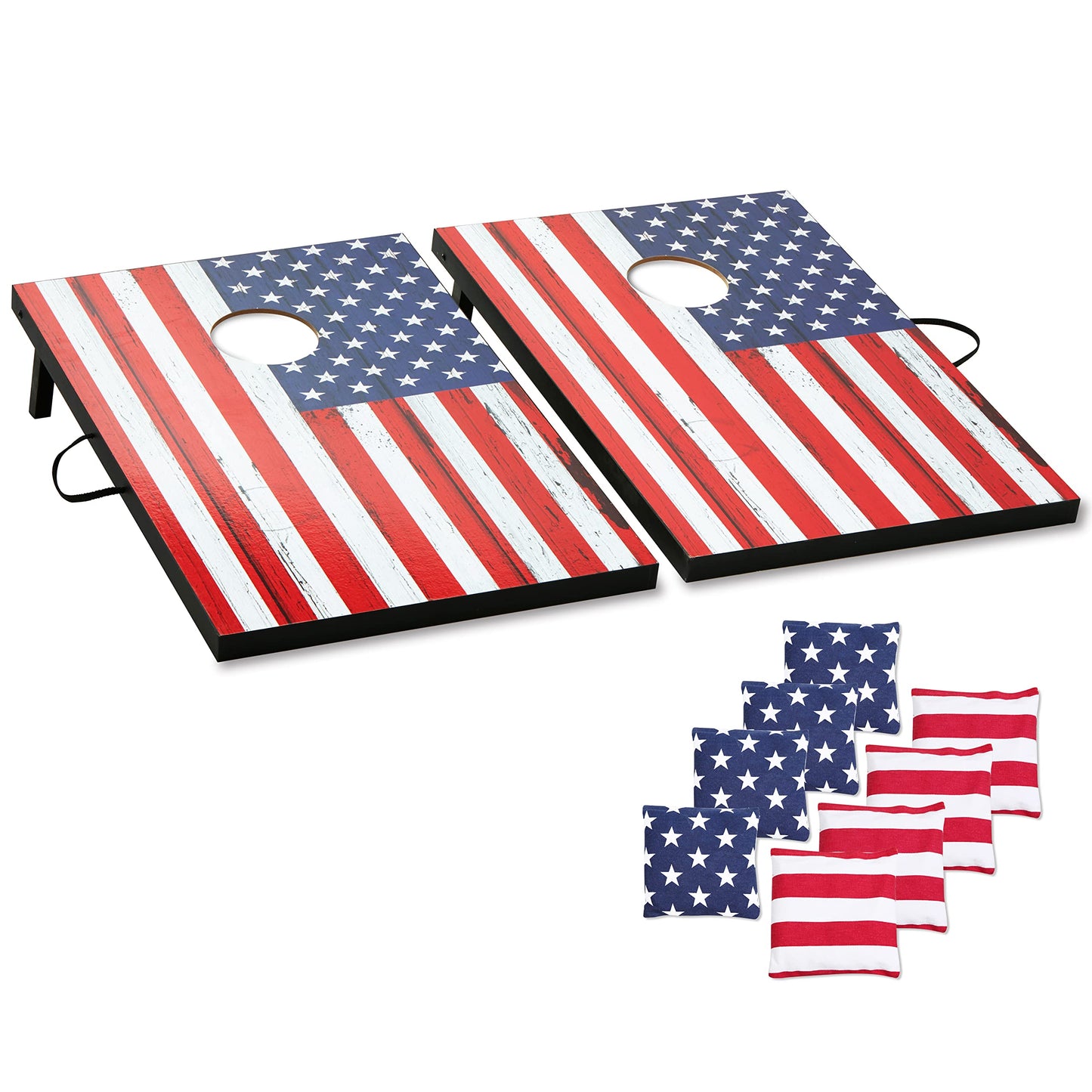 Cornhole Outdoor Games Set - Flag Cornhole Boards Design with 8 Cornhole Bags and Carry Handle - Great for Yard Outdoor Game Events - Choose Your Set